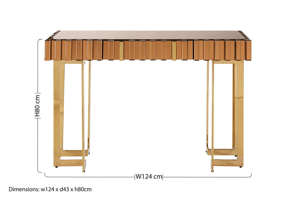 Gold Mirrored Top Console Table with 1 Storage Drawer and Gold Polished Stainless Steel Frame | Rivoli