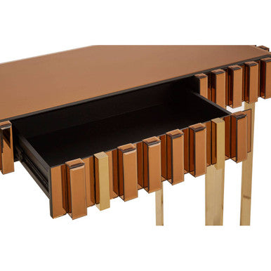 Gold Mirrored Top Console Table with 1 Storage Drawer and Gold Polished Stainless Steel Frame | Rivoli