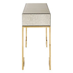 Gold Antique Mirrored Glass and Steel Frame Console Table with 2 Drawers, Rieti