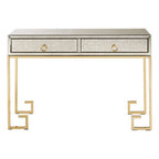 Gold Antique Mirrored Glass and Steel Frame Console Table with 2 Drawers, Rieti