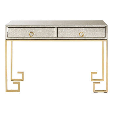Gold Antique Mirrored Glass and Steel Frame Console Table with 2 Drawers, Rieti