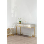 Gold Antique Mirrored Glass and Steel Frame Console Table with 2 Drawers, Rieti