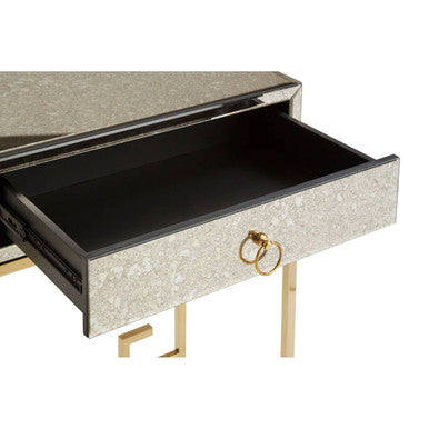 Gold Antique Mirrored Glass and Steel Frame Console Table with 2 Drawers, Rieti