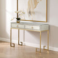 Gold Antique Mirrored Glass and Steel Frame Console Table with 2 Drawers, Rieti
