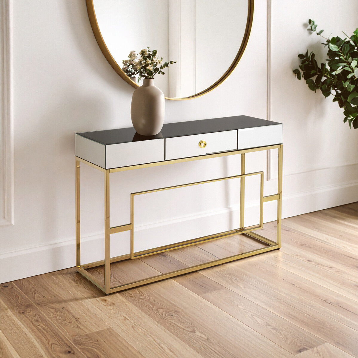 Black Glass Top One Drawer Console Table | Rimini