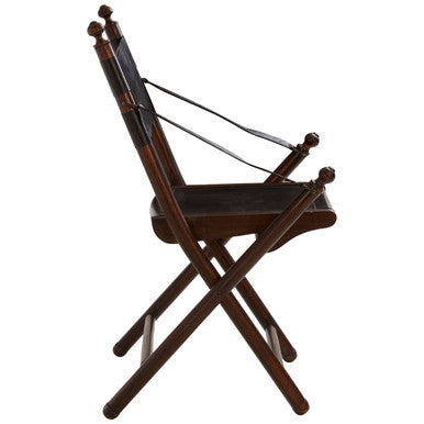Inca Black Leather and Teak Wood Folding Chair
