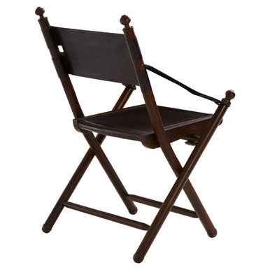 Black Leather and Teak Wood Folding Chair | Inca