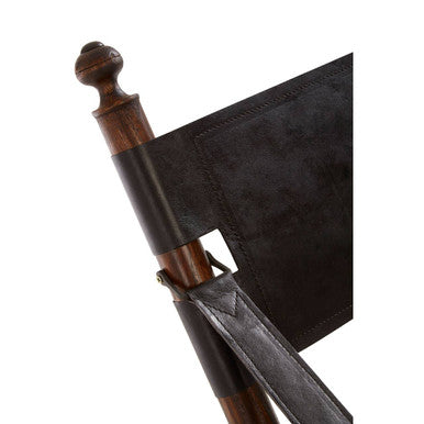 Black Leather and Teak Wood Folding Chair | Inca
