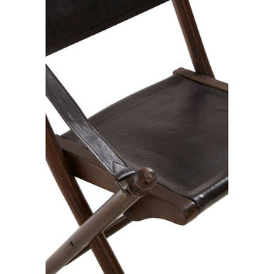 Black Leather and Teak Wood Folding Chair | Inca