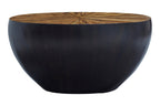 Natural Starburst Patterned Wood Top Round Ebony Console Table with Grey Bamboo Base | Gabo