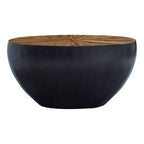 Natural Starburst Patterned Wood Top Round Ebony Console Table with Grey Bamboo Base | Gabo