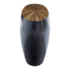Natural Starburst Patterned Wood Top Round Ebony Console Table with Grey Bamboo Base | Gabo