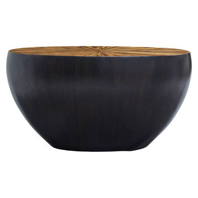 Natural Starburst Patterned Wood Top Round Ebony Console Table with Grey Bamboo Base | Gabo