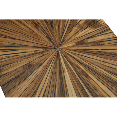 Natural Starburst Patterned Wood Top Round Ebony Console Table with Grey Bamboo Base | Gabo