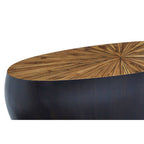 Natural Starburst Patterned Wood Top Round Ebony Console Table with Grey Bamboo Base | Gabo