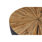 Natural Starburst Patterned Wood Top Round Ebony Small Console Table with Grey Bamboo Base | Gabo