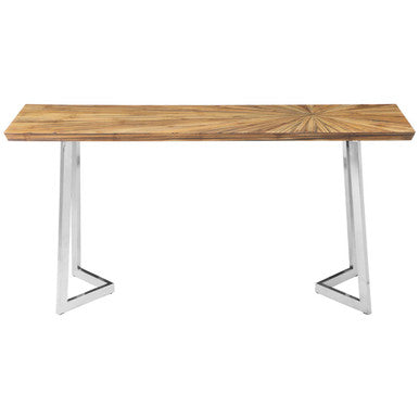 Natural Textured Bamboo Top Console Table with Silver Stainless Steel Frame, Gabar