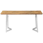 Natural Textured Bamboo Top Console Table with Silver Stainless Steel Frame, Gabar