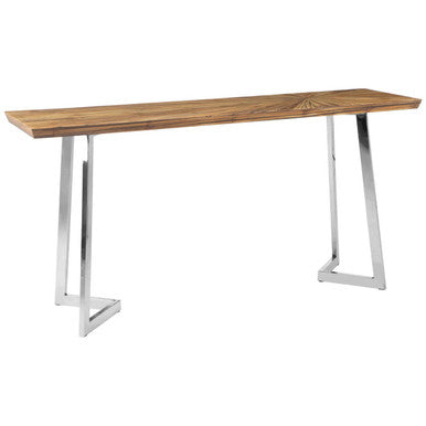 Natural Textured Bamboo Top Console Table with Silver Stainless Steel Frame, Gabar