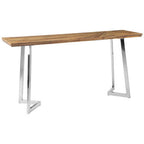 Natural Textured Bamboo Top Console Table with Silver Stainless Steel Frame, Gabar
