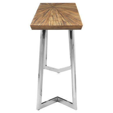 Natural Textured Bamboo Top Console Table with Silver Stainless Steel Frame, Gabar