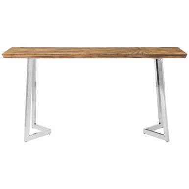 Natural Textured Bamboo Top Console Table with Silver Stainless Steel Frame, Gabar