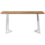 Natural Textured Bamboo Top Console Table with Silver Stainless Steel Frame, Gabar