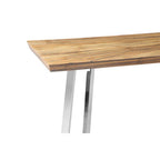 Natural Textured Bamboo Top Console Table with Silver Stainless Steel Frame, Gabar
