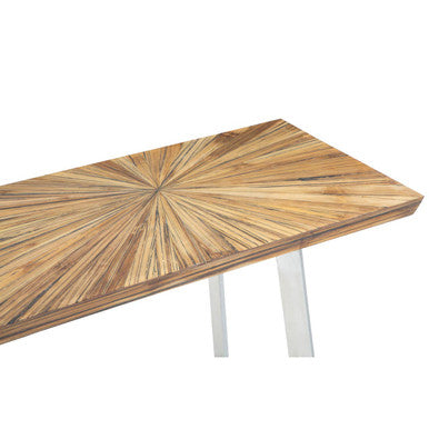 Natural Textured Bamboo Top Console Table with Silver Stainless Steel Frame, Gabar