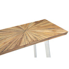 Natural Textured Bamboo Top Console Table with Silver Stainless Steel Frame, Gabar