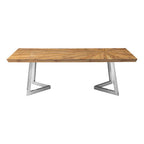 Natural Textured Bamboo Top Coffee Table with Silver Stainless Steel Frame | Gabar
