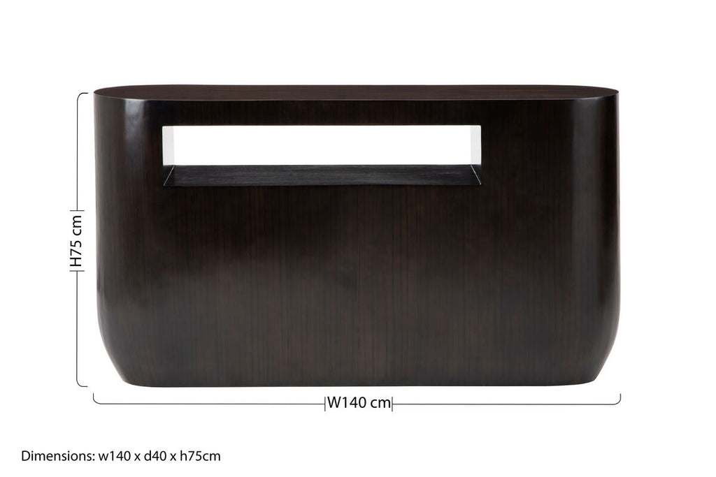 Black Oval Ebony Bamboo Console Table with Curved Edges and Undershelf Storage | Gabelle