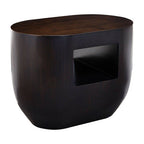 Black Oval Ebony Bamboo Side Table with Curved Edges and Undershelf Storage | Gabelle