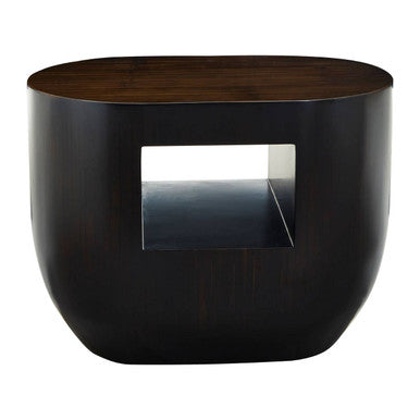 Black Oval Ebony Bamboo Side Table with Curved Edges and Undershelf Storage | Gabelle
