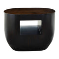 Black Oval Ebony Bamboo Side Table with Curved Edges and Undershelf Storage | Gabelle