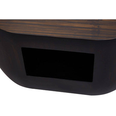 Black Oval Ebony Bamboo Side Table with Curved Edges and Undershelf Storage | Gabelle