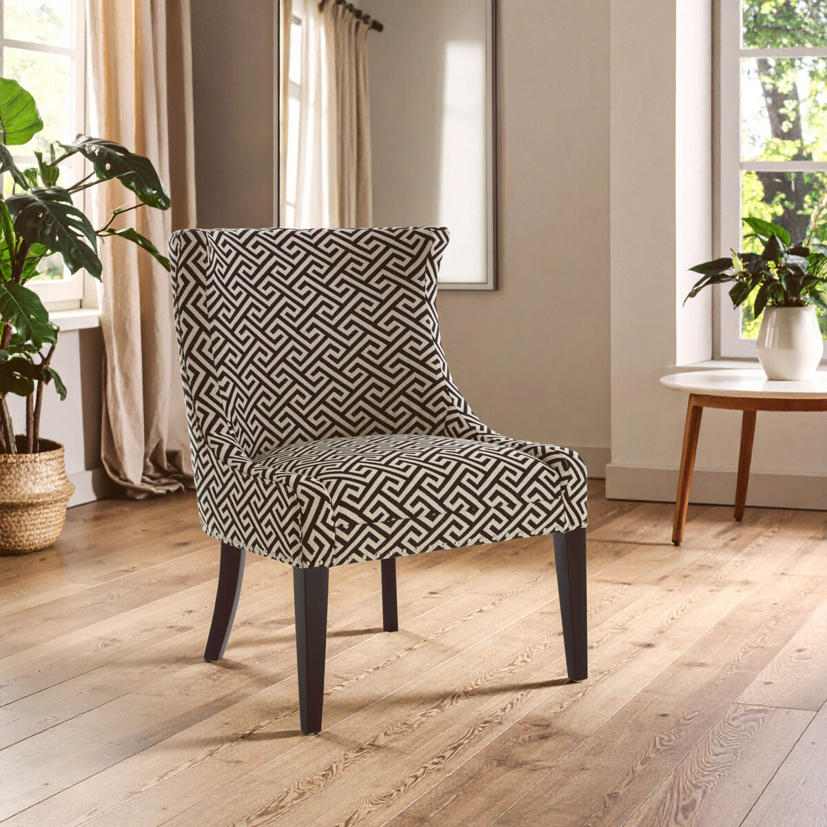 Greek Key Design Accent Chair with Black Legs | Regents Park