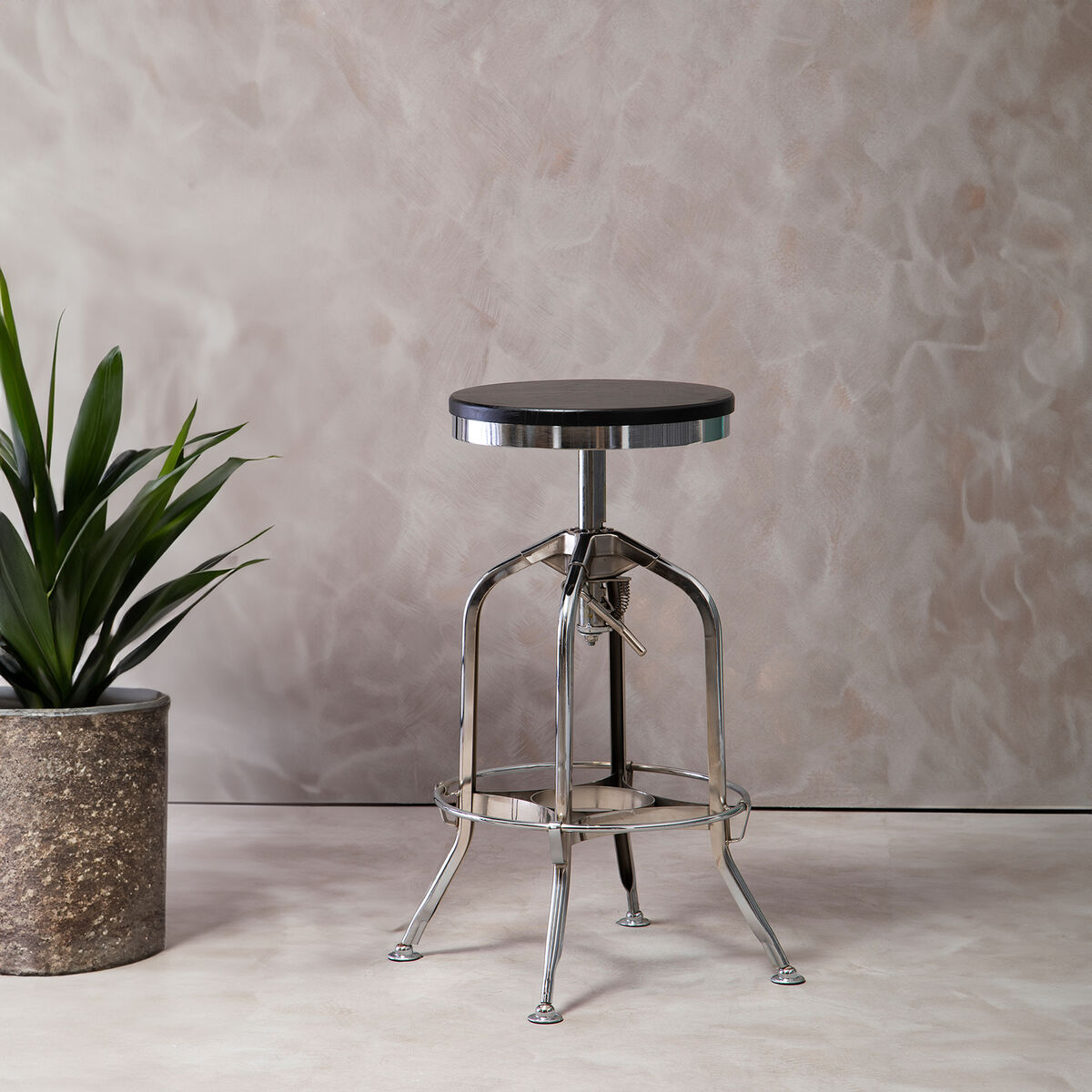 Chrome and Ash Wood Adjustable Bar Stool | Gator