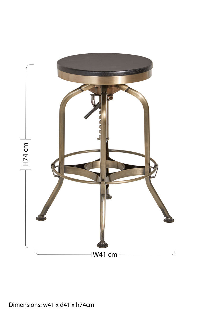 Brass Finish and Ash Wood Adjustable Bar Stool | Gator