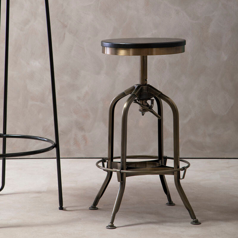 Brass Finish and Ash Wood Adjustable Bar Stool | Gator