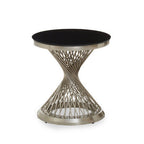 Black Hourglass Top Side Table with Silver Stainless Steel Base | Anzio