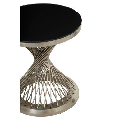 Black Hourglass Top Side Table with Silver Stainless Steel Base | Anzio