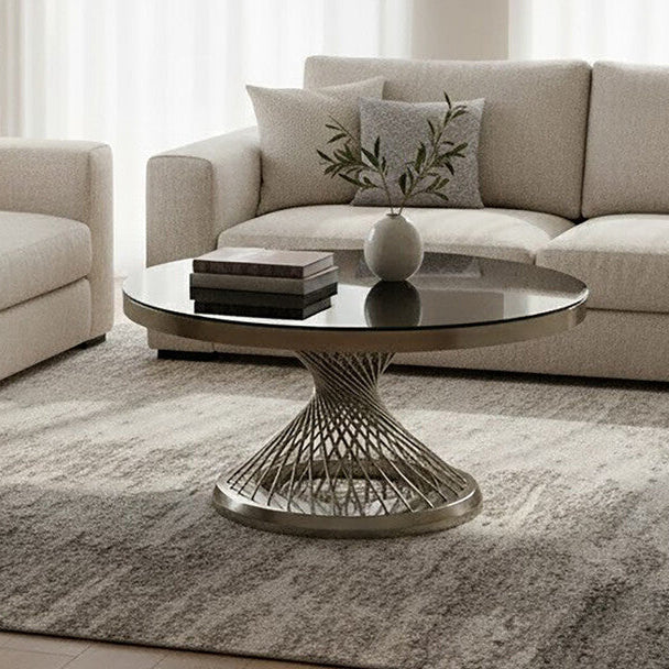 Black Tempered Glass Top Coffee Table with Silver Base | Anzio