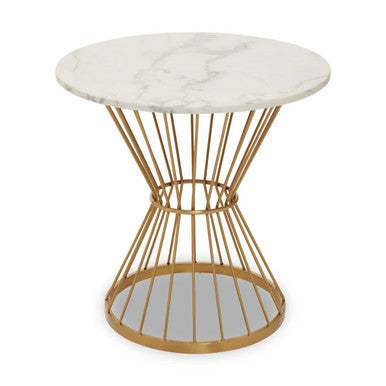 Hourglass Dining Table with White Marble Top and Gold Base | Anzio