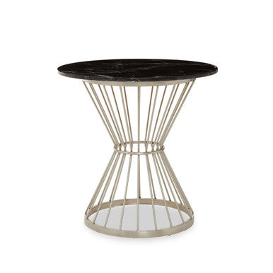 Hourglass Dining Table with Black Marble Top and Silver Base | Anzio