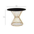 Hourglass Dining Table with Black Glass Top and Gold Base | Anzio