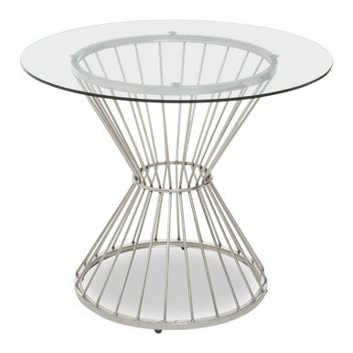 Hourglass Dining Table with Clear Glass Top and Silver Base | Anzio