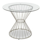 Hourglass Dining Table with Clear Glass Top and Silver Base | Anzio