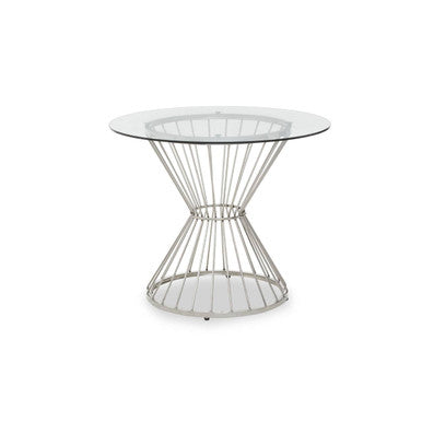 Hourglass Dining Table with Clear Glass Top and Silver Base | Anzio