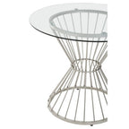 Hourglass Dining Table with Clear Glass Top and Silver Base | Anzio